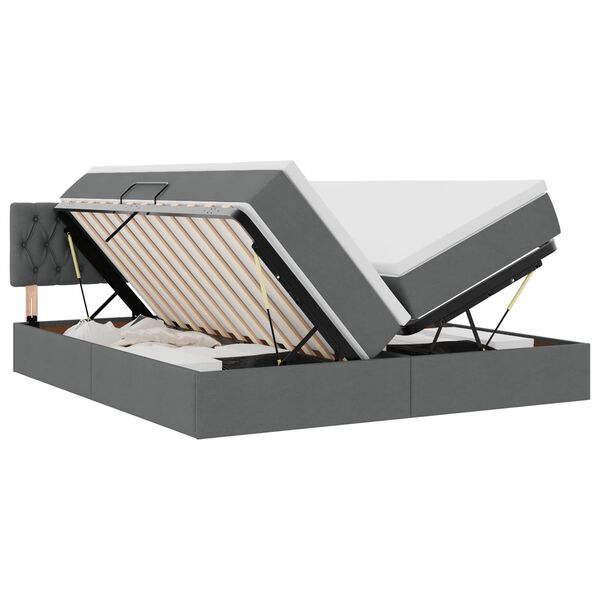 vidaXL Postelja z LED lučmi z vzglavjem Temno siva 180 x 200 cm blago