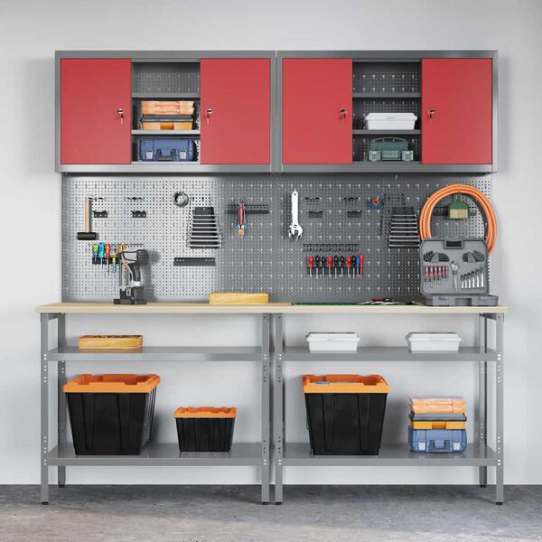 vidaXL Komplet delovne mize 8 pcs Rdeča 200 x 55 x 200 cm Jeklo