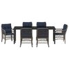 vidaXL Komplet za jedilnico v vrtu z blazino 7 pcs Siva in črna Ratan