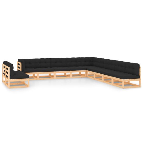 vidaXL Vrtna sedežna garnitura 11-delna z antracit blazinami borovina