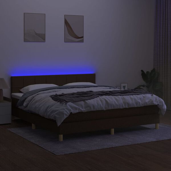 vidaXL Box spring postelja z vzmetnico LED temno rjava 180x200cm blago