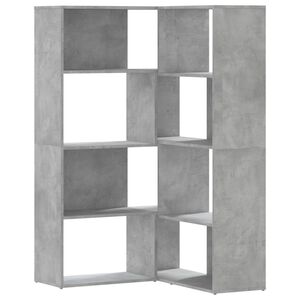 vidaXL Kotna knjižna omara 4-nadstropna betonsko siva 85x85x140 cm