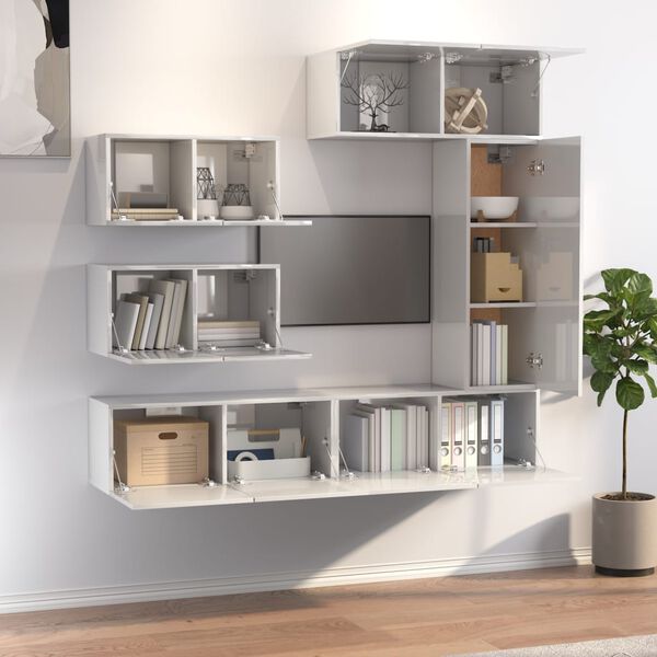 vidaXL Komplet TV omaric 6-delni visok sijaj bel inženirski les