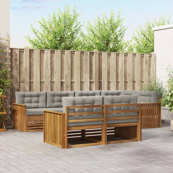 vidaXL Zunanja garnitura za sedenje 7 pcs Naravna in svetlo siva