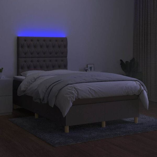 vidaXL Box spring postelja z vzmetnico LED taupe 120x190 cm blago