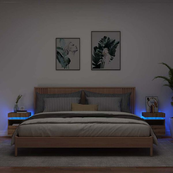 vidaXL Nočna omarica z LED lučkami 2 kosa artisan hrast 40x39x48,5 cm