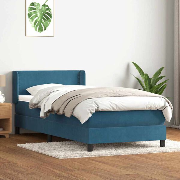 vidaXL Box spring postelja z vzmetnico temno modra 90x210 cm žamet
