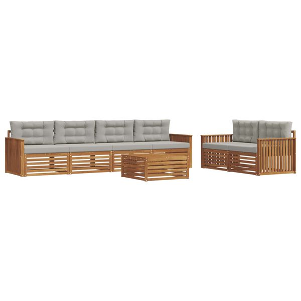 vidaXL Zunanja garnitura za sedenje 7 pcs Naravna in svetlo siva