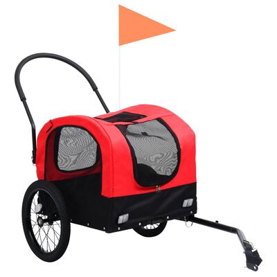 vidaXL Kolesarska in tekaška prikolica za pse 2 v 1 rdeča in črna