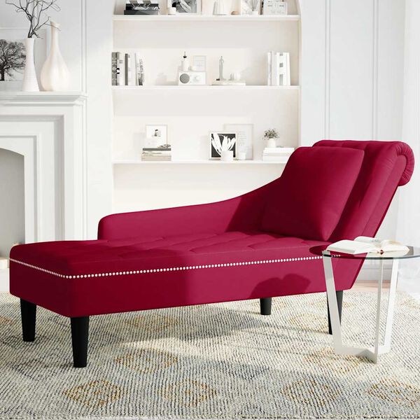 vidaXL Počivalnik z vzglavnikom in desnim naslonom za roke vinsko rdeč