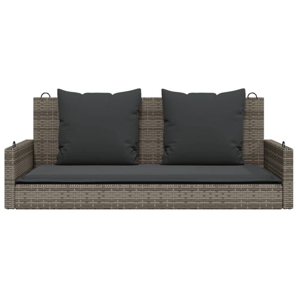 vidaXL Gugalna klop z blazinami siva 119x56x48 cm poli ratan