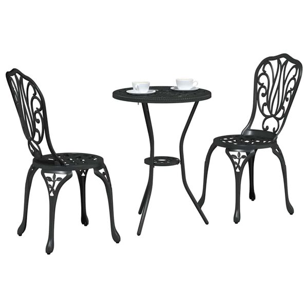 vidaXL Vrtnik Bistro Set 3 pcs Črna Aluminij