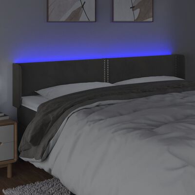 vidaXL LED posteljno vzglavje temno sivo 163x16x78/88 cm žamet
