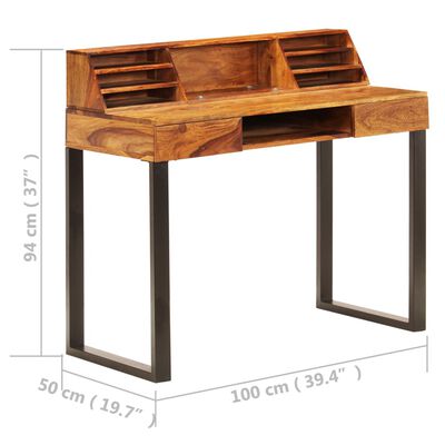 vidaXL Pisalna miza iz trdnega palisandra in jekla 110x50x94 cm