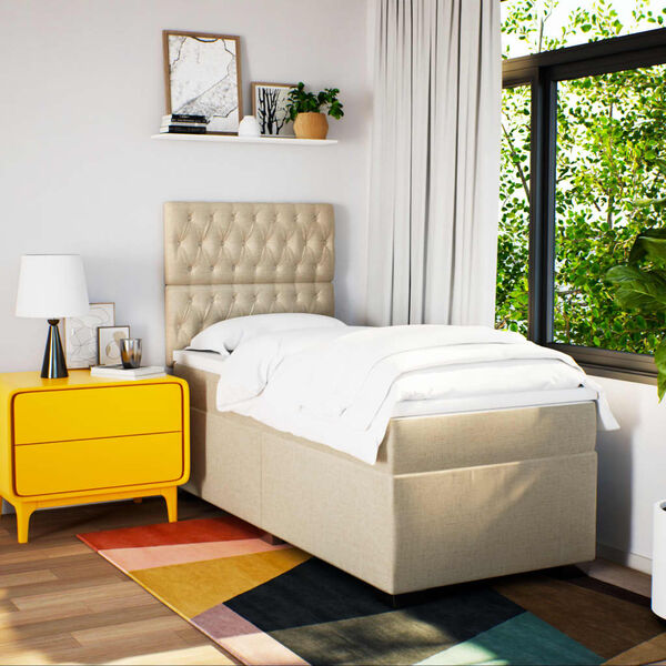 vidaXL Box spring postelja z vzmetnico krem 90x200 cm blago