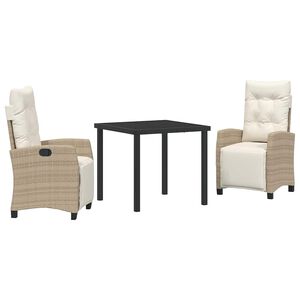 vidaXL Komplet za jedilnico v vrtu z blazino 3 pcs Bež poli ratan
