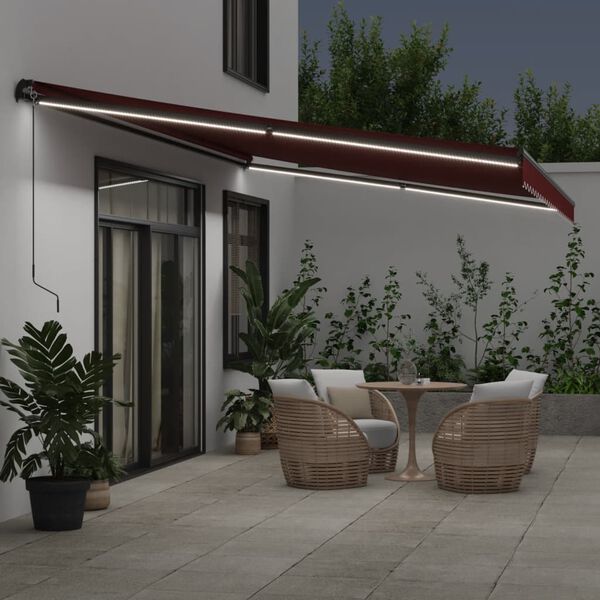 vidaXL Ročno zložljiva tenda LED bordo 500x350 cm
