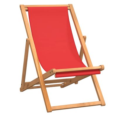 vidaXL Zložljiv stol za na plažo trdna tikovina rdeč