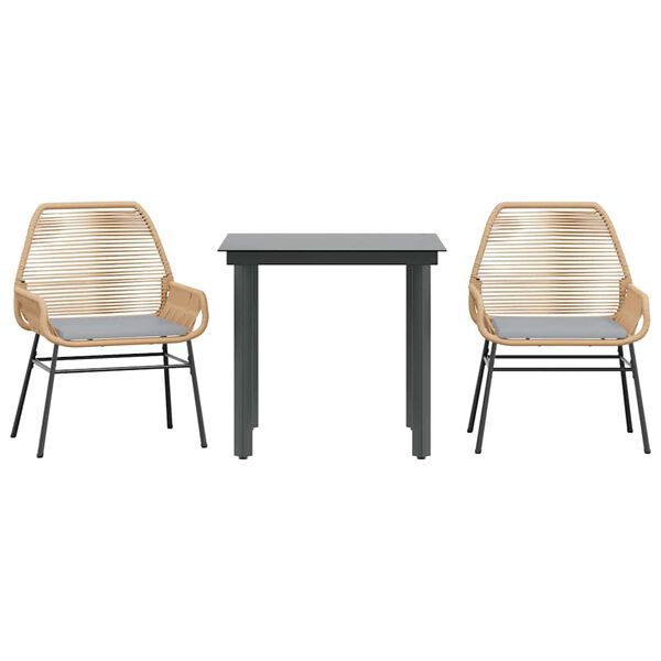 vidaXL Vrtna jedilna garnitura 3-delna z blazinami rjav poli ratan