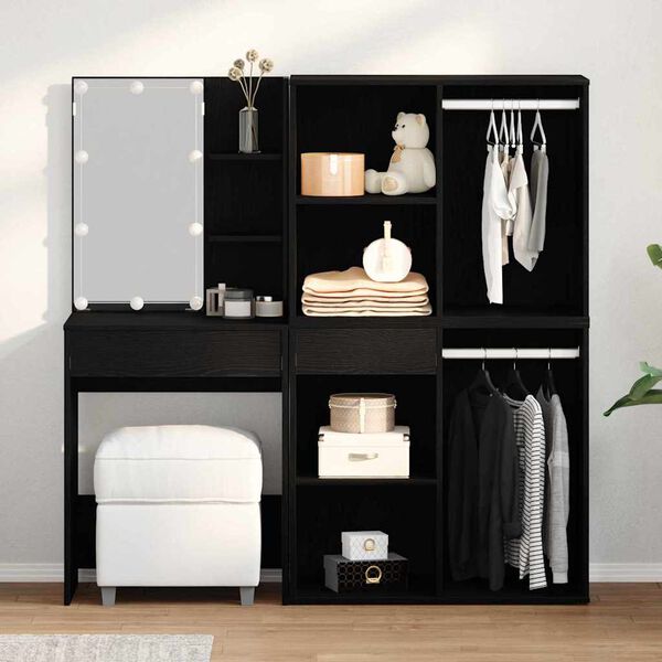 vidaXL LED Set za ličenje s predalom Črna Orehovina 140 x 40 x 140 cm