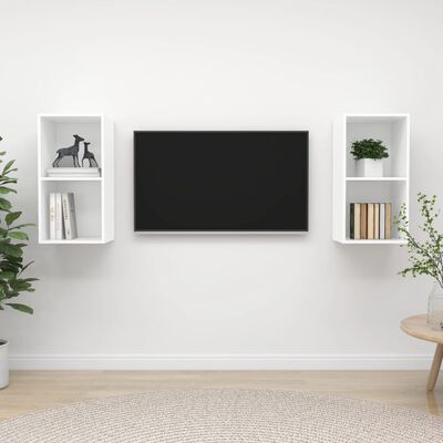 vidaXL Stenska TV omarica 2 kosa bele barve iverna plošča