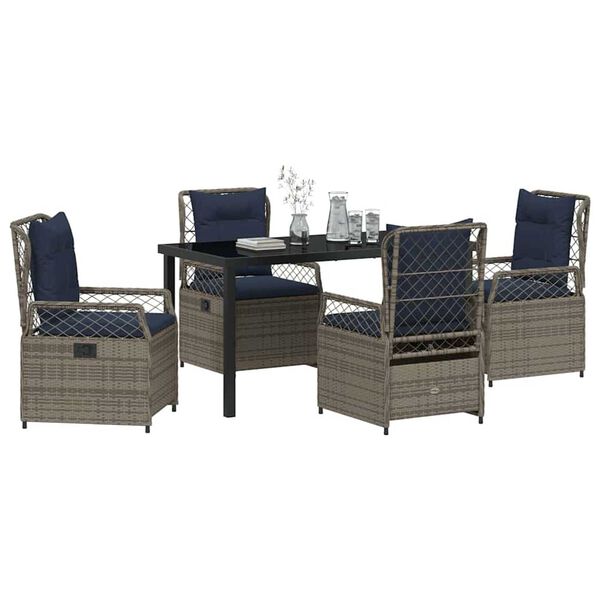 vidaXL Komplet za jedilnico v vrtu 5 pcs Siva poli ratan