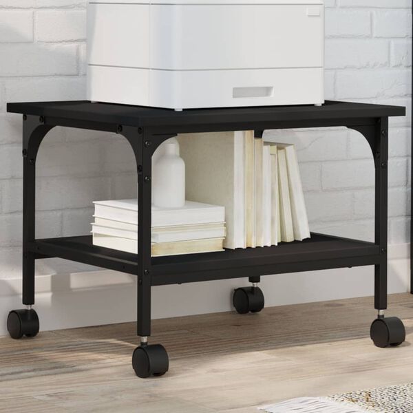 vidaXL Stojalo za tiskalnik 2-nadstropno črno 50x40x38 cm inž. les