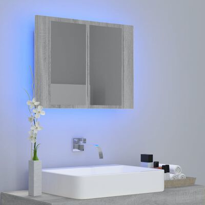 vidaXL LED omarica z ogledalom siva sonoma 60x12x45 cm inženirski les