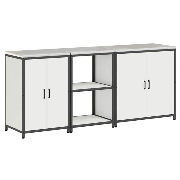 vidaXL Kuhinjski set za shranjevanje z vrati 3 pcs Bela Mlinjeni jeklo