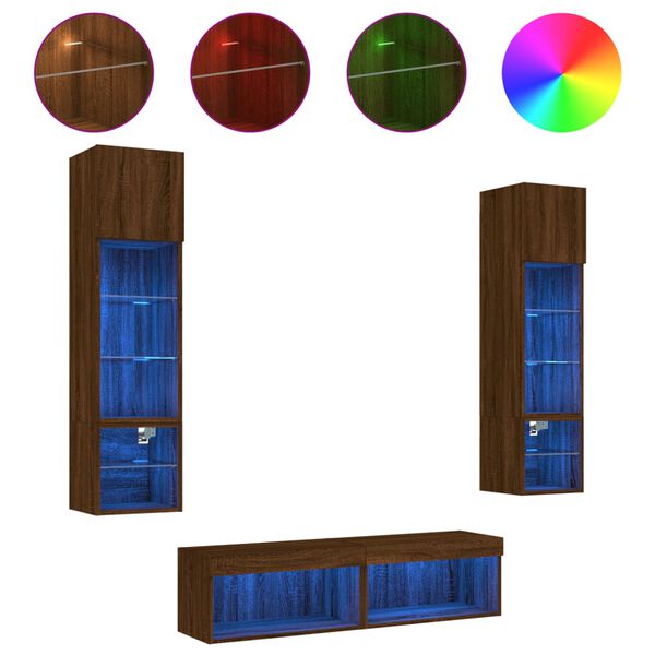 vidaXL Komplet TV omaric LED 6-delni rjavi hrast inženirski les