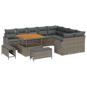 vidaXL Vrtna sedežna garnitura z blazino 12 pcs Siva poli ratan