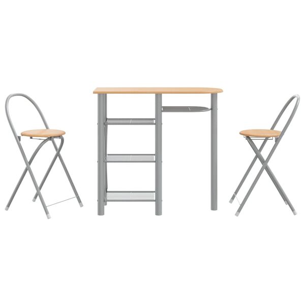 vidaXL Barska garnitura 3-delna siva in rjava inženirski les in železo