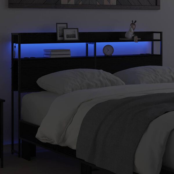 vidaXL Skladi&scaron;čni naslon s polico Črni hrast 160 cm Konstruiran les