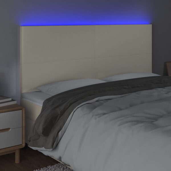 vidaXL LED posteljno vzglavje krem 180x5x118/128 cm umetno usnje
