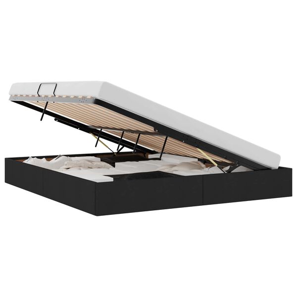 vidaXL Postelja s shranjevanjem z vzglavjem Črna 180 x 200 cm blago