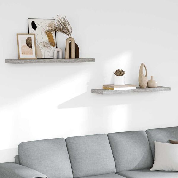 vidaXL Stenske police 2 kosa betonsko sive 90x23,5x3,8 cm MDF