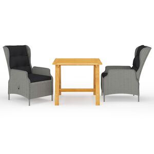 vidaXL Vrtna jedilna garnitura 3-delna svetlo siva