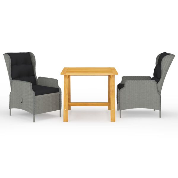 vidaXL Vrtna jedilna garnitura 3-delna svetlo siva