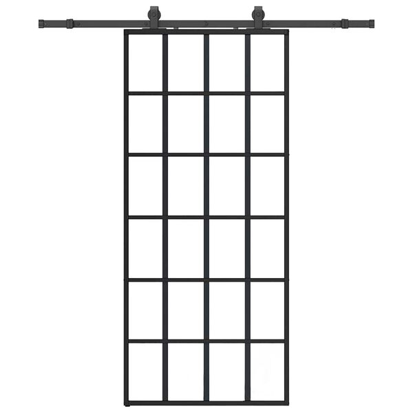 vidaXL Drsna vrata z opremo črna 90x205 cm ESG steklo