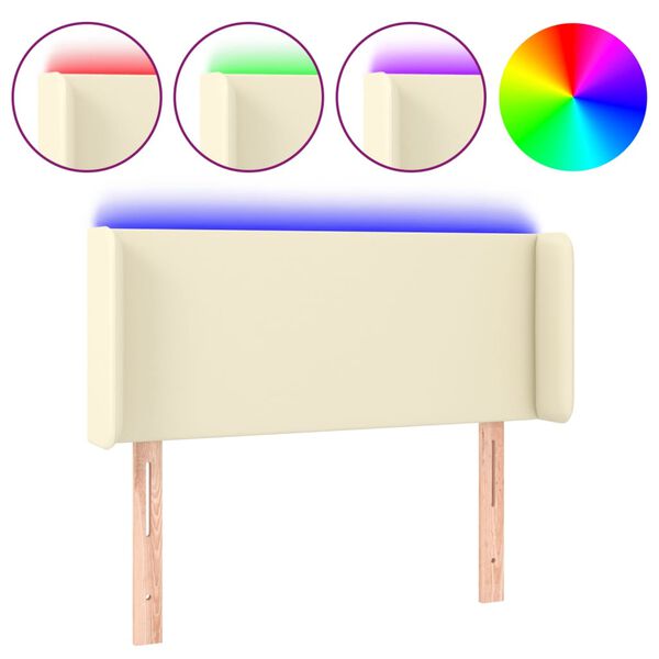 vidaXL LED posteljno vzglavje krem 93x16x78/88 cm umetno usnje