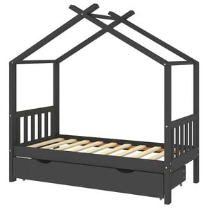 vidaXL Otro&scaron;ki posteljni okvir s predalom temno siva borovina 80x160cm