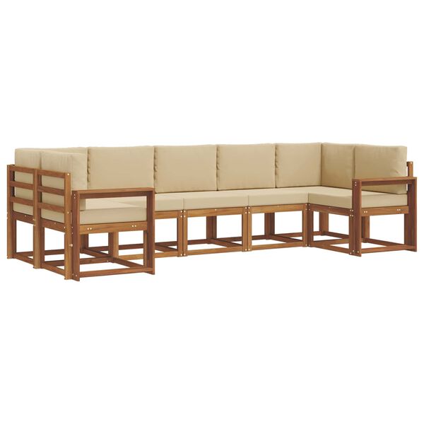 vidaXL Zunanja garnitura za sedenje z blazino 7 pcs Naravna in bež