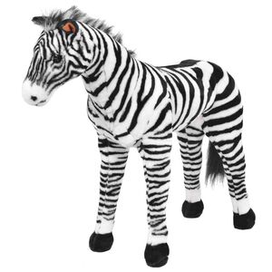 vidaXL Stoječa pli&scaron;asta zebra črna in bela XXL