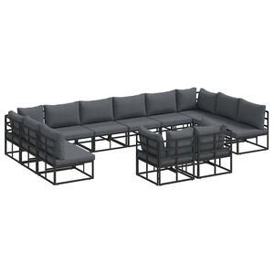 vidaXL Vrtna sedežna garnitura z blazino 12 pcs Črna Aluminij