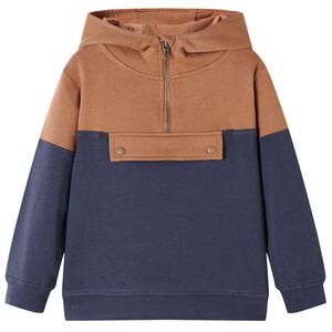 Otro&scaron;ki pulover s kapuco in polovično zadrgo antracit in konjak 92