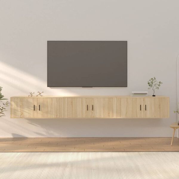 vidaXL Stenska TV omarica 3 kosi sonoma hrast 100x34,5x40 cm