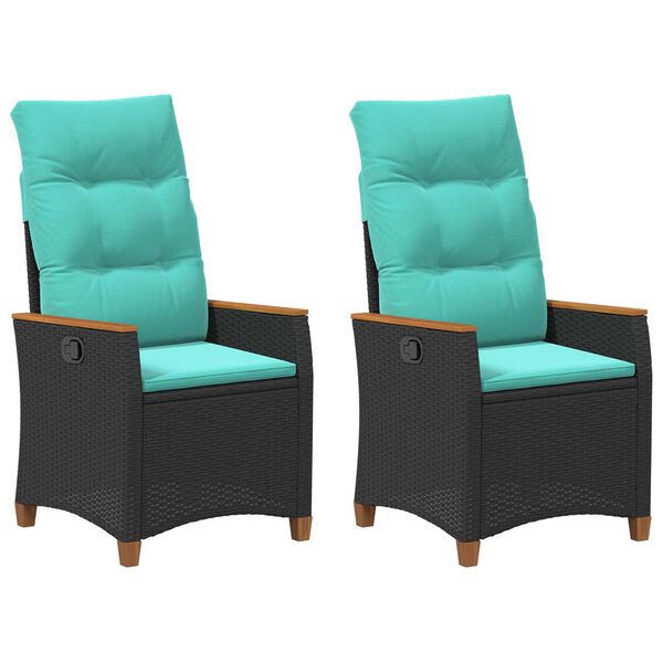 vidaXL Ležeči vrtni stol z blazino Črna in turkizna 64 x 57,5 x 112 cm