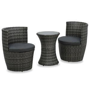 vidaXL Bistro garnitura z blazinami 3-delna poli ratan siva
