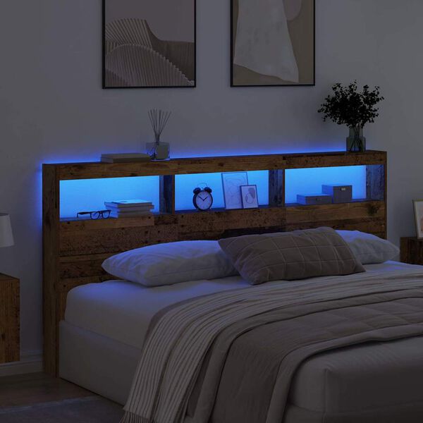 vidaXL Vzglavje z LED lučmi Star les 200 x 17 x 102 cm Konstruiran les