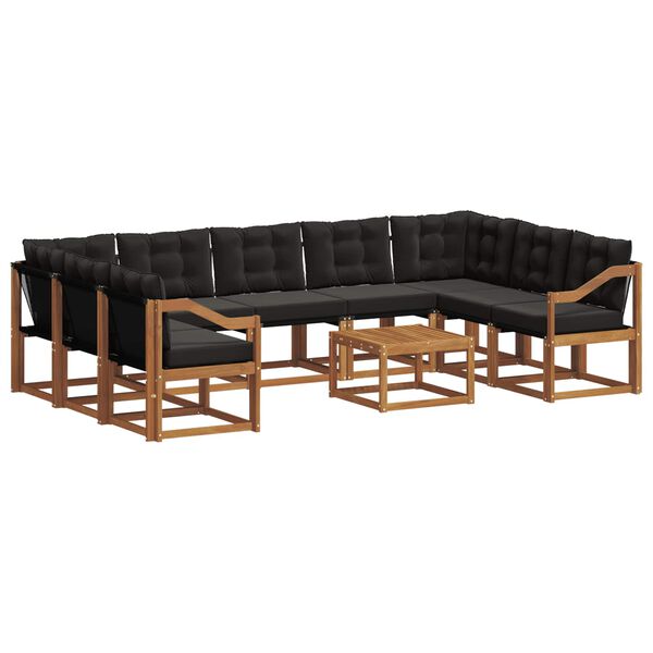 vidaXL Zunanja garnitura za sedenje z blazino 10 pcs Naravna in črna